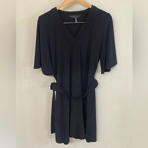 White House Black Market Classic Black V Neck Dress with Belted Waist